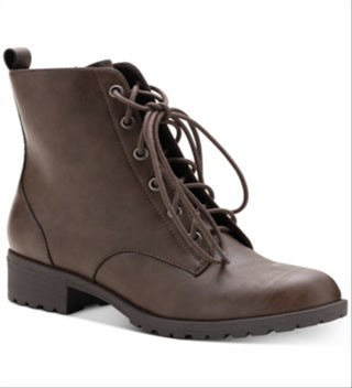 Botas femininas American Rag com zíper acolchoado e detalhe Franie, bico redondo, salto bloco, amarrar, marrom, tamanho 9 M
