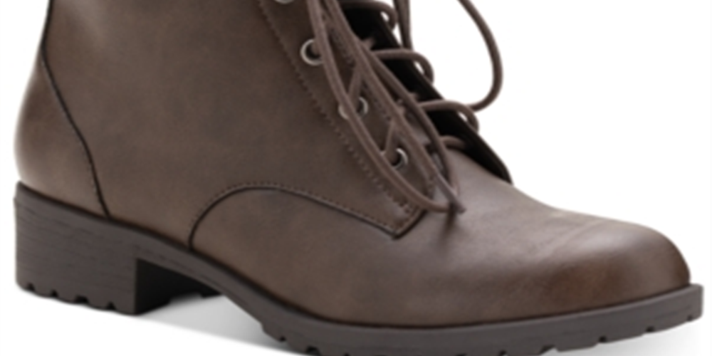 Botas femininas American Rag com zíper acolchoado e detalhe Franie, bico redondo, salto bloco, amarrar, marrom, tamanho 9 M