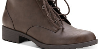 Botas femininas American Rag com zíper acolchoado e detalhe Franie, bico redondo, salto bloco, amarrar, marrom, tamanho 9 M