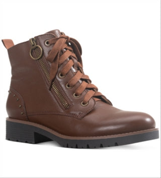 American Rag Botas femininas de couro com plataforma, respiráveis, com cadarço, acolchoadas, antiderrapantes, bico redondo, salto bloco, marrom, tamanho 6,5 M