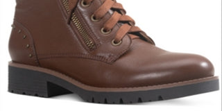 American Rag Botas femininas de couro com plataforma, respiráveis, com cadarço, acolchoadas, antiderrapantes, bico redondo, salto bloco, marrom, tamanho 6,5 M