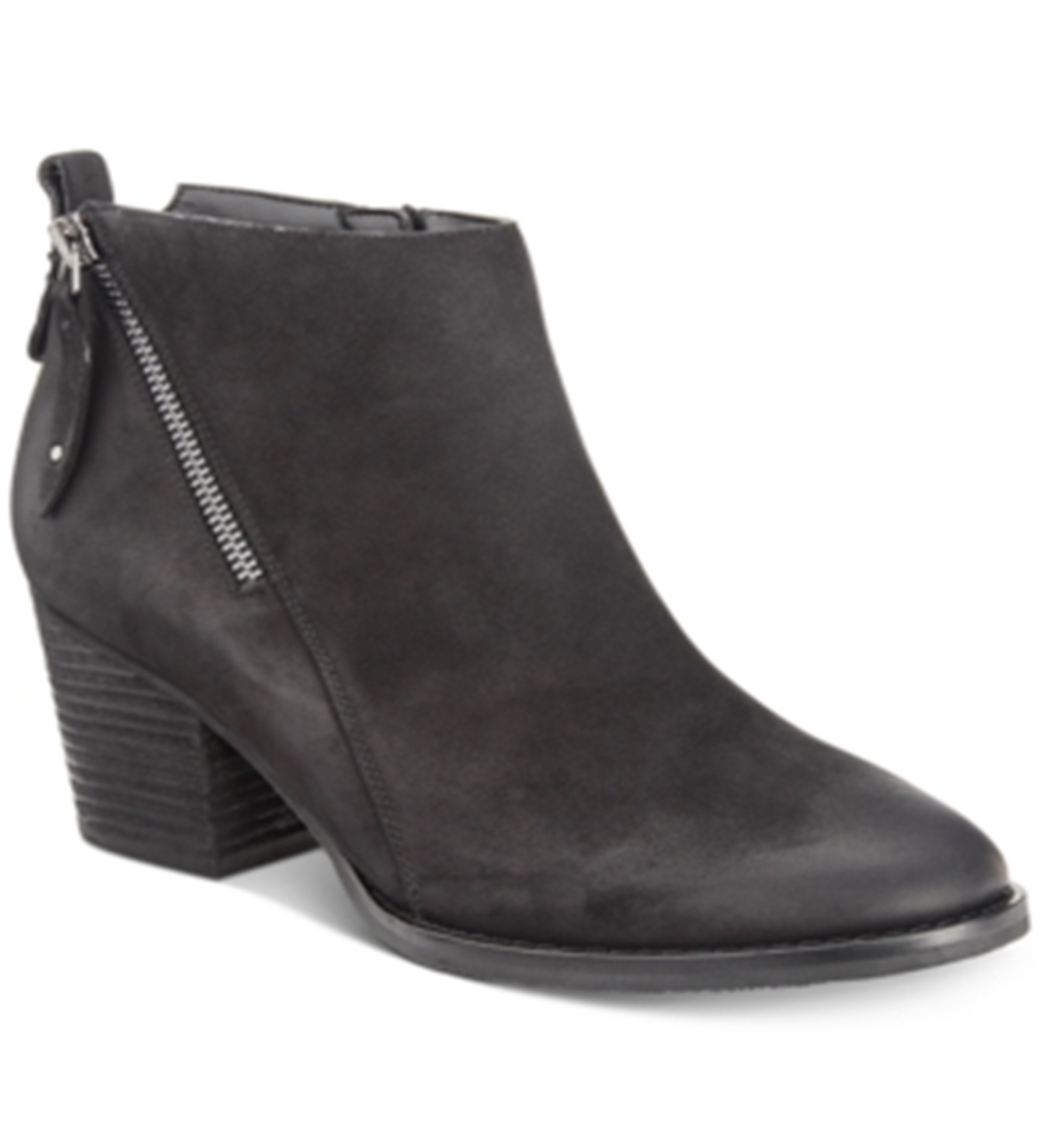 Botas femininas Aqua College estilo ocidental com zíper acolchoado e salto bloco, bico amendoado, pretas, tamanho 9,5 M
