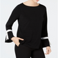 Blusa de crepe feminina Charter Club com manga amarrada, preta, tamanho médio
