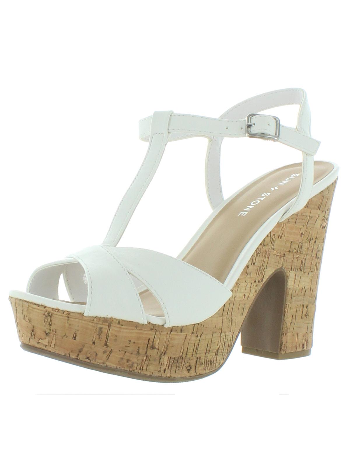 Sandálias femininas Sun + Stone Jamie Platform com salto aberto, tamanho 9 M, brancas