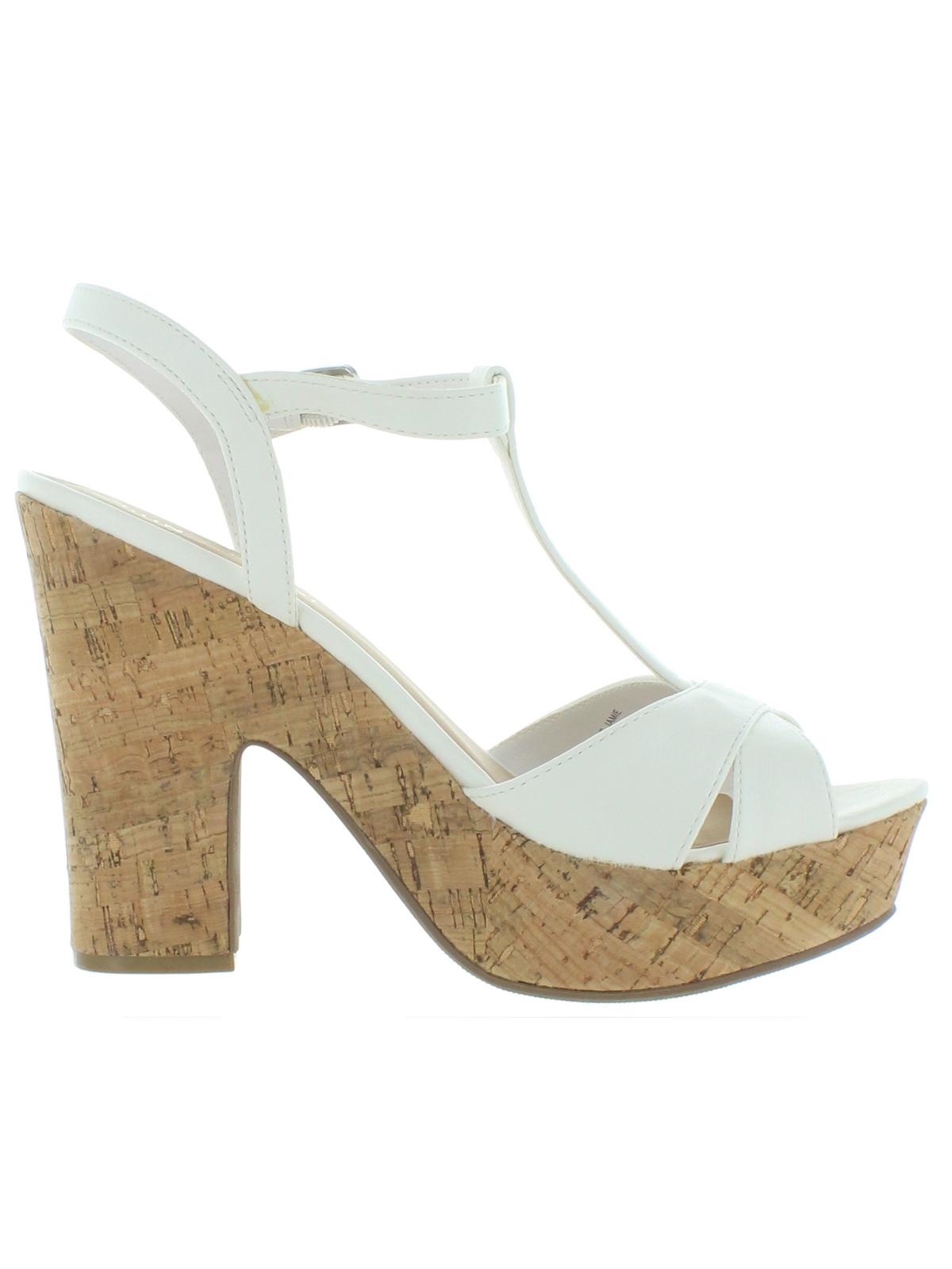 Sandálias femininas Sun + Stone Jamie Platform com salto aberto, tamanho 9 M, brancas