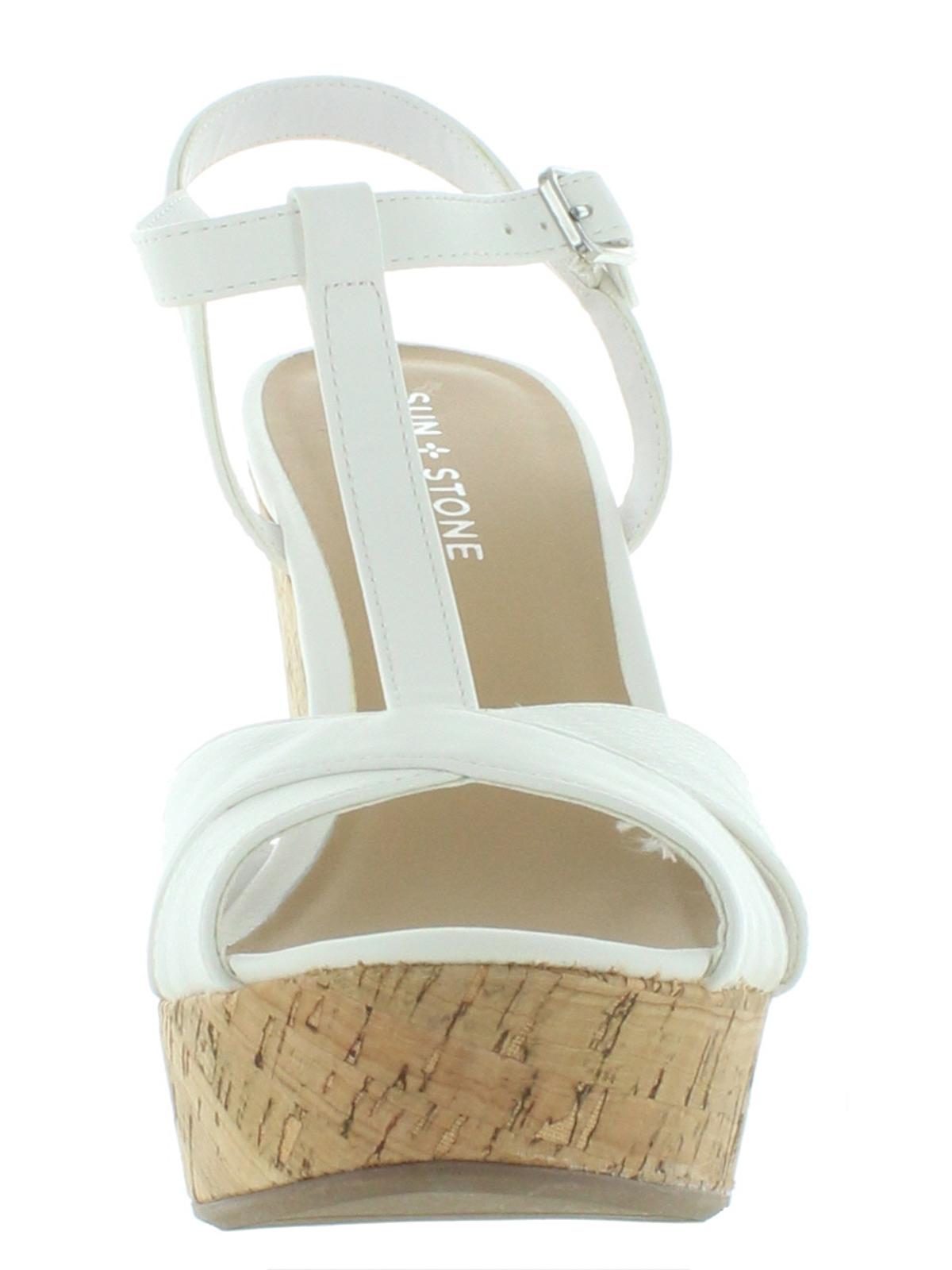 Sandálias femininas Sun + Stone Jamie Platform com salto aberto, tamanho 9 M, brancas