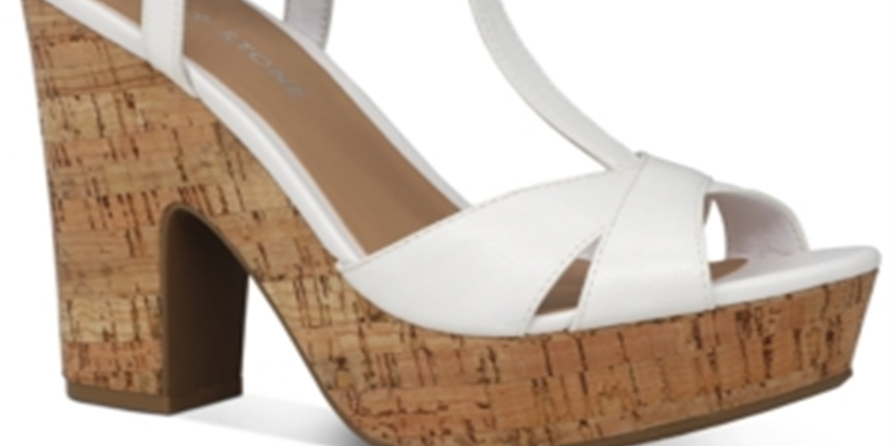 Sandálias femininas Sun + Stone Jamie Platform com salto aberto, tamanho 9 M, brancas