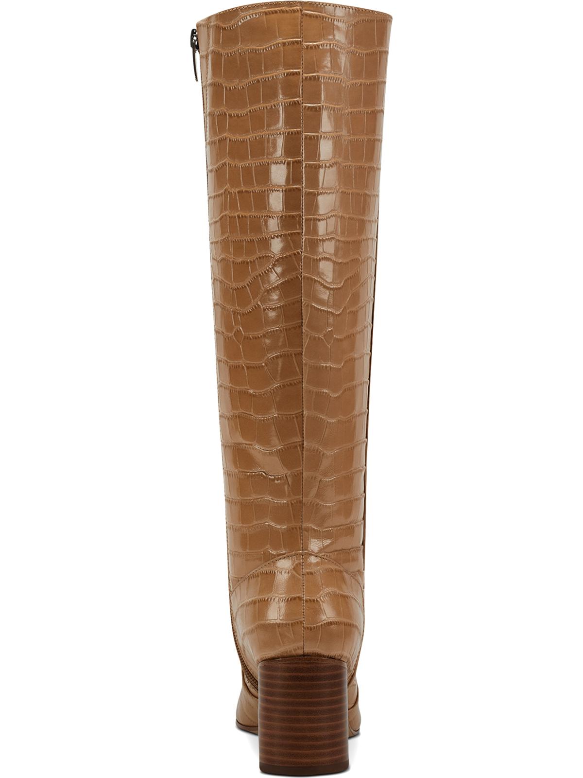 Botas de cano alto femininas Marc Fisher Revely Leather, bico quadrado, marrom, tamanho 7,5 M