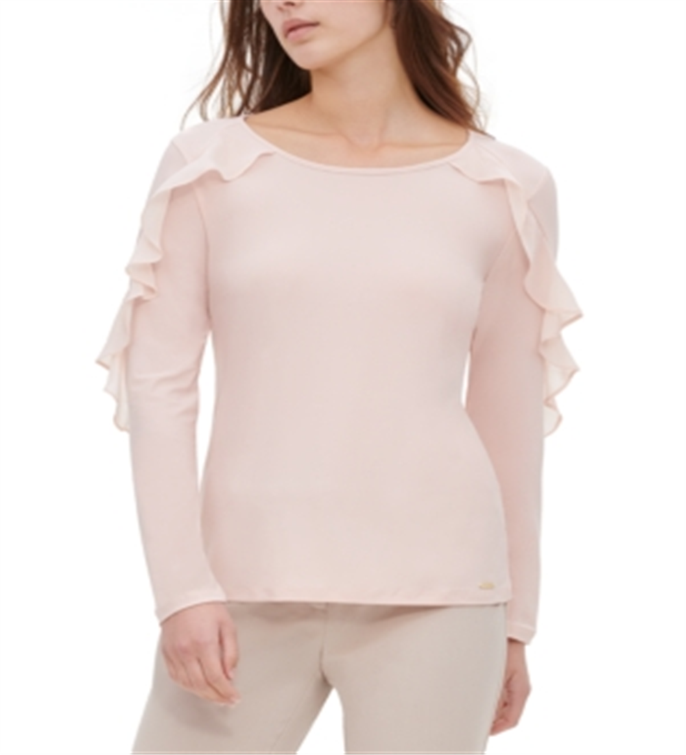 Blusa Calvin Klein Feminina Chiffon com Babados Rosa Tamanho Grande