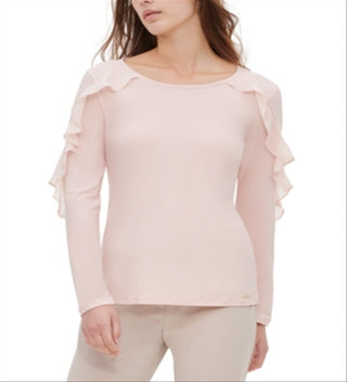 Blusa Calvin Klein Feminina Chiffon com Babados Rosa Tamanho Grande