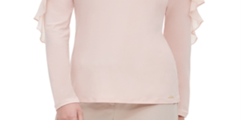 Blusa Calvin Klein Feminina Chiffon com Babados Rosa Tamanho Grande