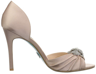 Betsey Johnson Scarpin Feminino Briar Tecido Peep Toe Tira no Tornozelo Clássico Cetim Nude Tamanho 5,5 M