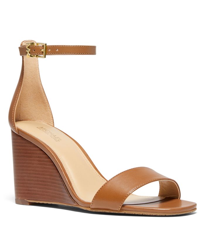 Sandálias femininas Michael Kors Fiona Wedge com tiras no tornozelo e salto alto, marrom, tamanho 6,5 M