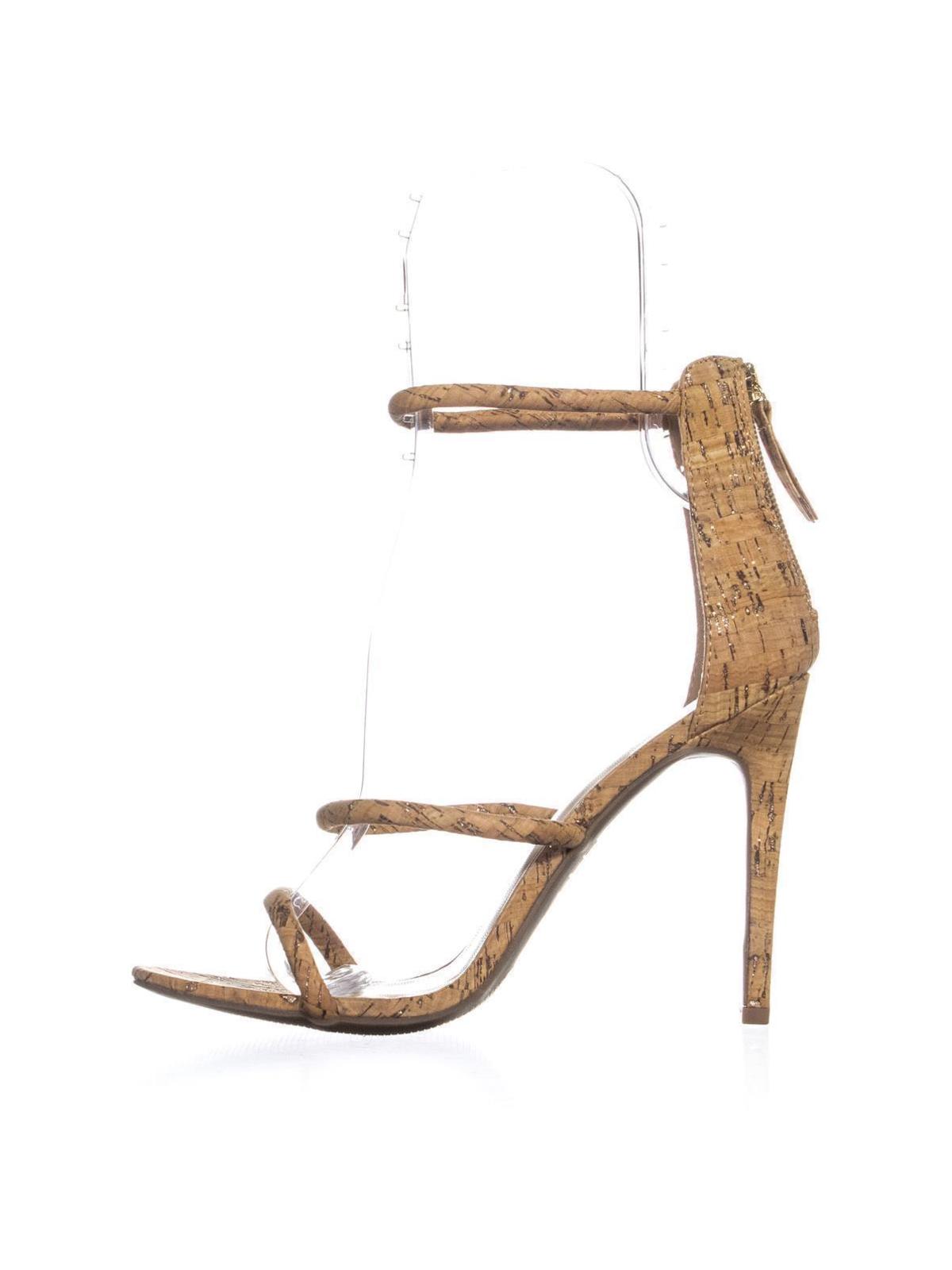 Sandálias de vestido femininas Bebe Berdine com tiras douradas e madeira, tamanho 10 M