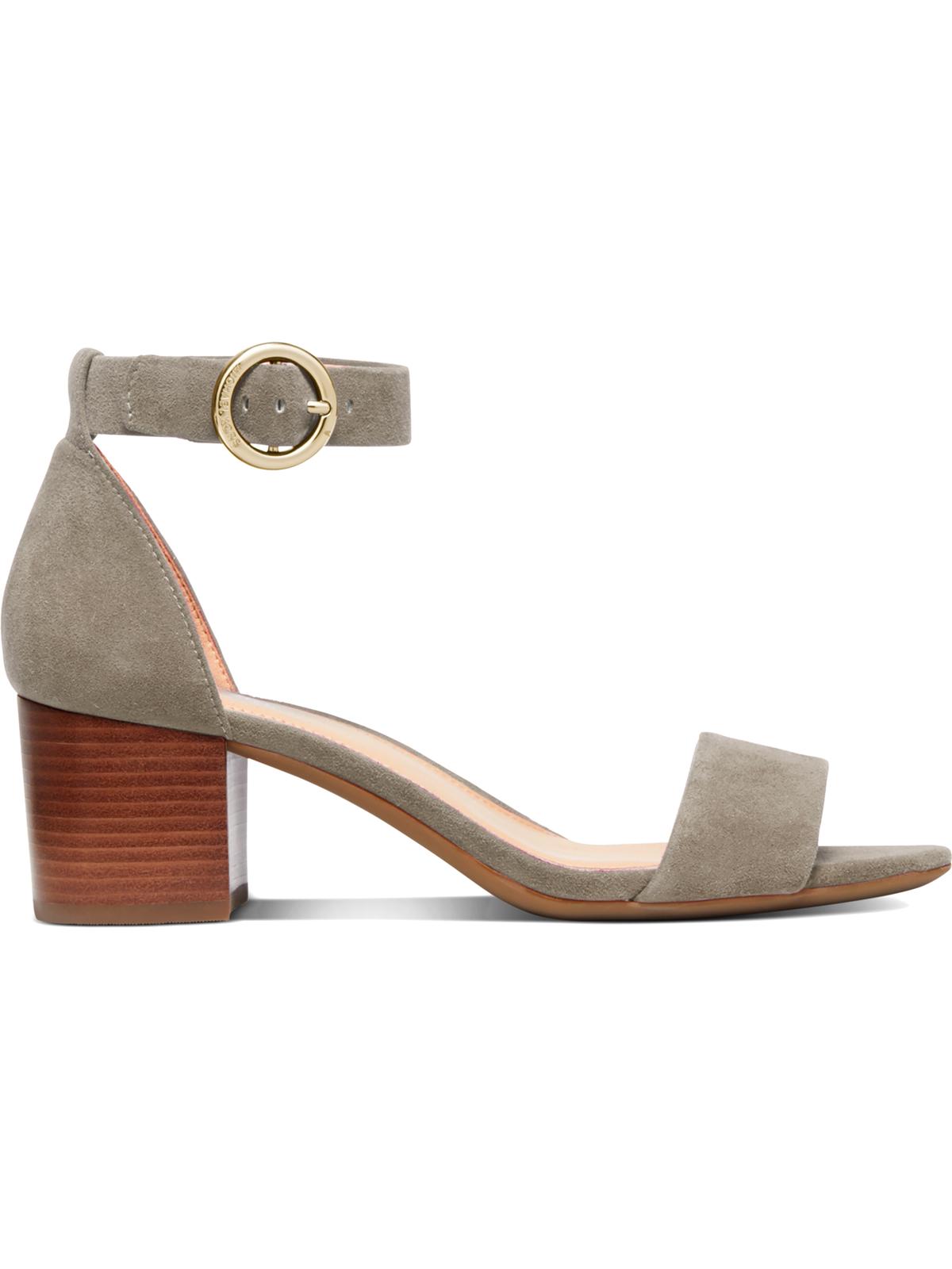 Sandálias femininas Michael Kors de camurça com bico aberto, cinza, tamanho 9