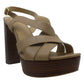 Sandálias femininas Michael Kors Audrina de couro Peep Toe casuais estilo Sahara tamanho 9