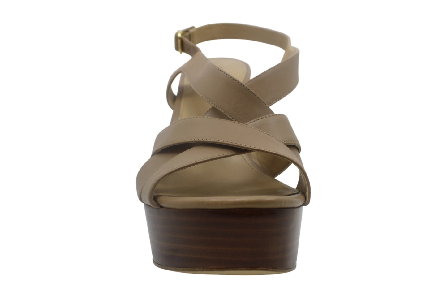 Sandálias femininas Michael Kors Audrina de couro Peep Toe casuais estilo Sahara tamanho 9