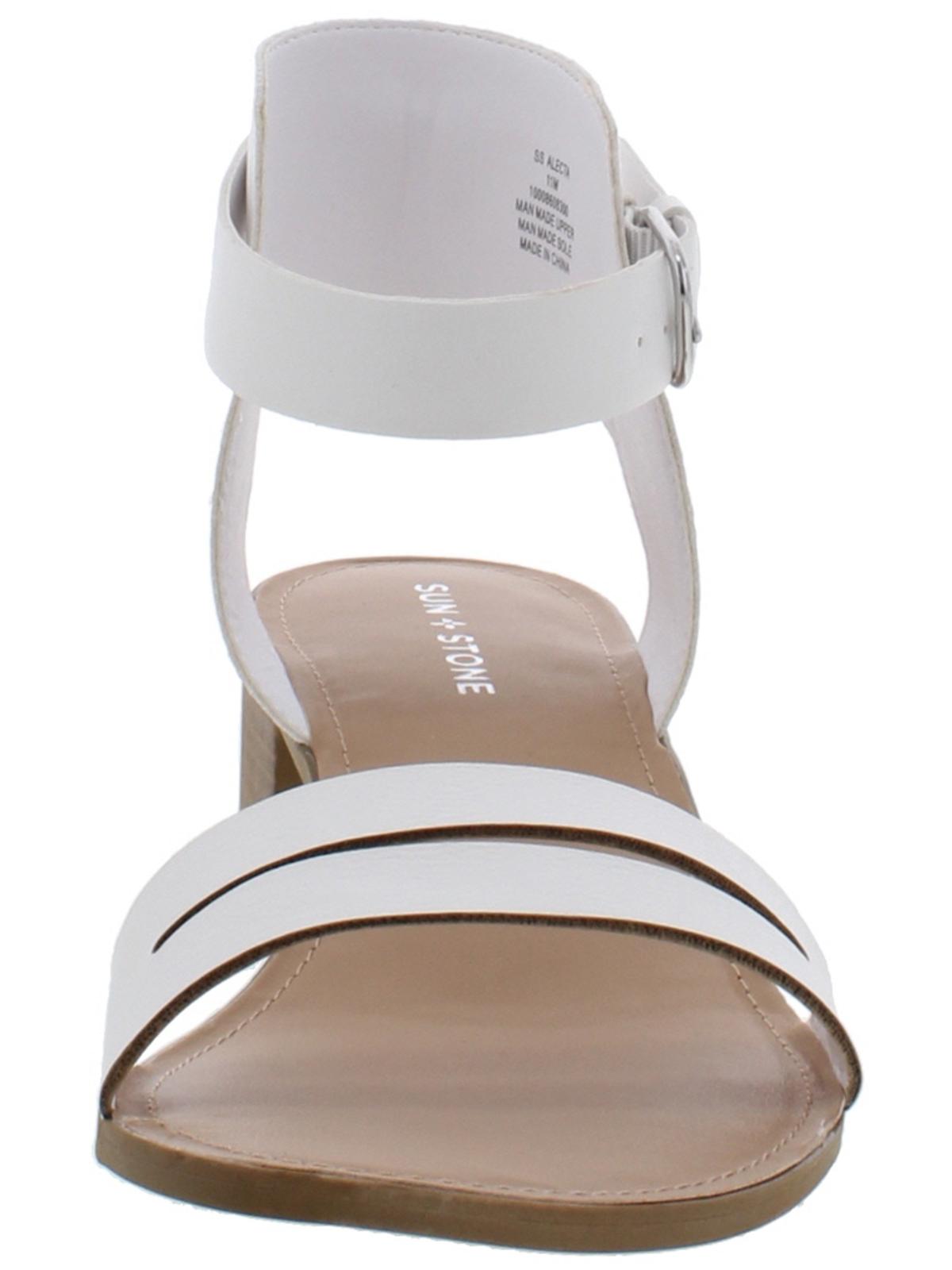 Sandálias femininas Sun Stone com tira ajustável, acolchoadas, bico redondo, salto bloco e fivela, tamanho 6,5 M