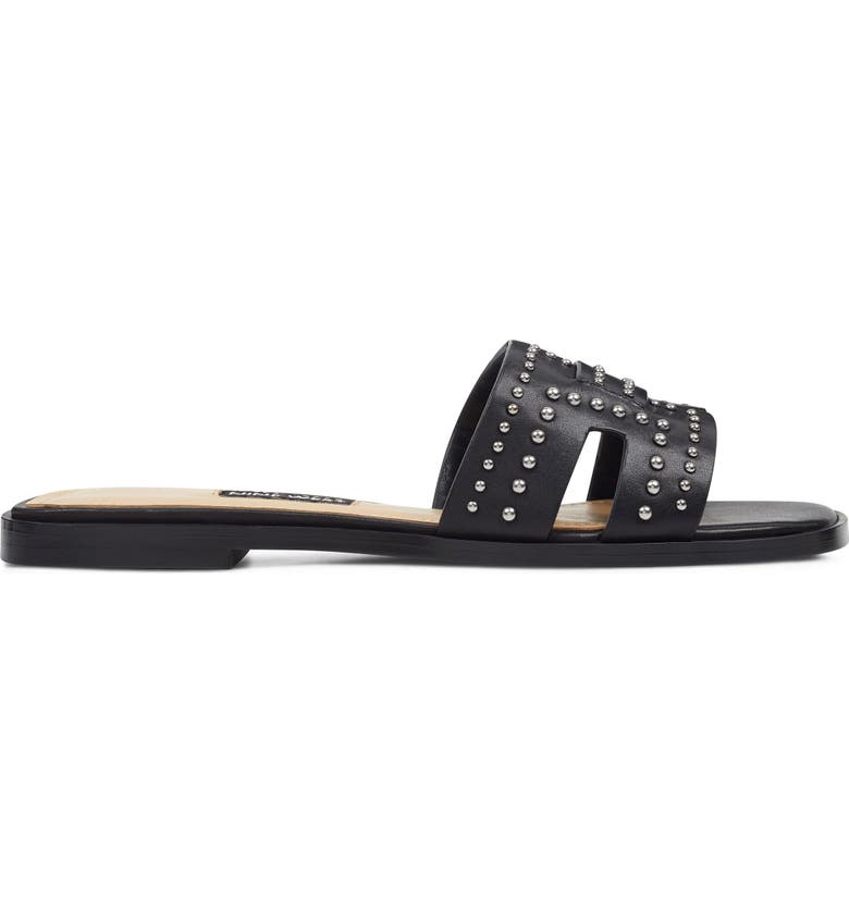 Sandálias de couro femininas Nine West Genesia com detalhes em tachas, marrom, tamanho 6 M