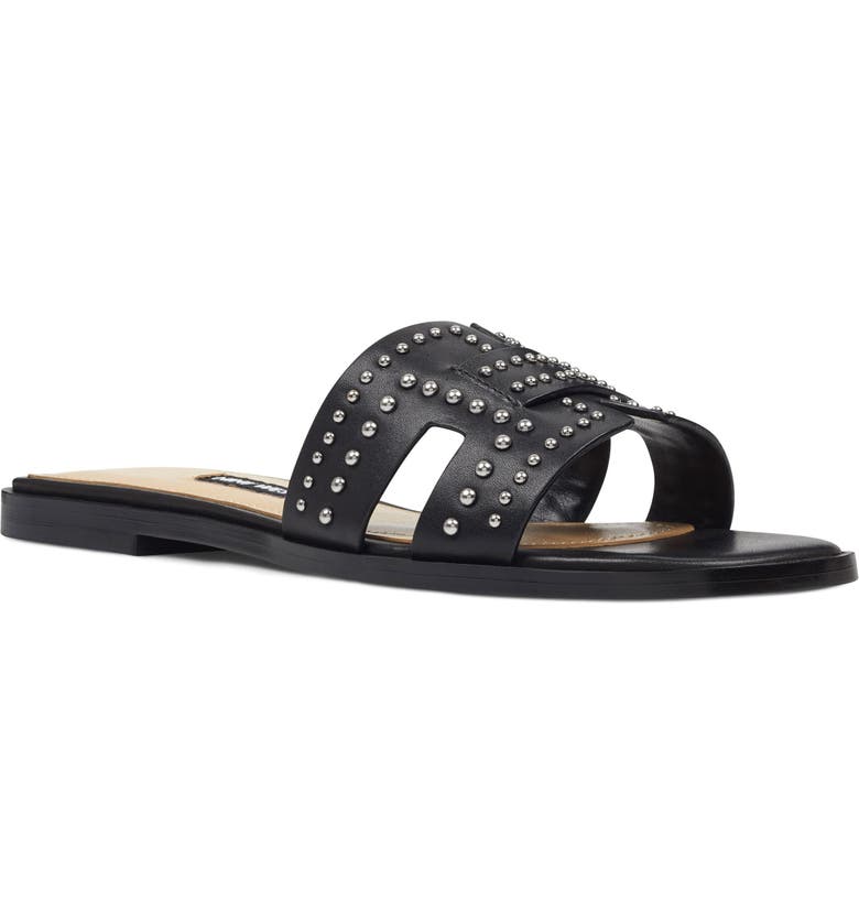 Sandálias de couro femininas Nine West Genesia com detalhes em tachas, marrom, tamanho 6 M
