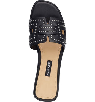 Sandálias de couro femininas Nine West Genesia com detalhes em tachas, marrom, tamanho 6 M