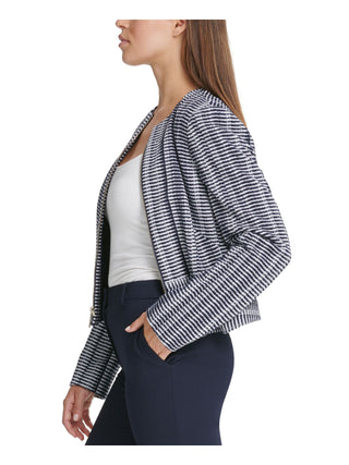Jaqueta feminina DKNY listrada com zíper frontal, azul, tamanho 16