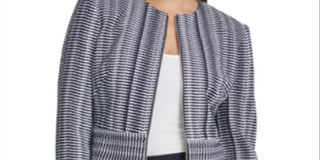 Jaqueta feminina DKNY listrada com zíper frontal, azul, tamanho 16