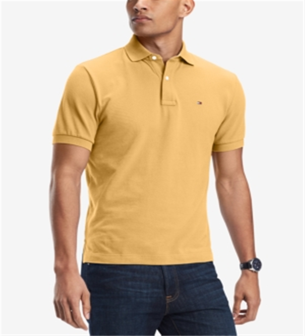 Tommy Hilfiger Polo Masculino Custom Fit Ivy Golden Rod Heather Tamanho Pequeno