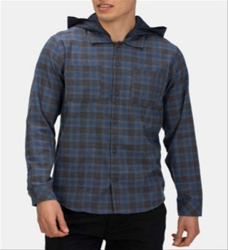 Moletom com capuz masculino Hurley, flanela, estampa xadrez, ajuste clássico, azul-marinho, tamanho pequeno