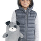 Colete de plumas transformador 2 em 1 para meninos Cubcoats Pimm The Puppy com capuz e pelúcia macia cinza