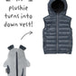 Colete de plumas transformador 2 em 1 para meninos Cubcoats Pimm The Puppy com capuz e pelúcia macia cinza