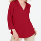 Top feminino Charter Club com manga 3/4 vermelho deslumbrante, tamanho médio