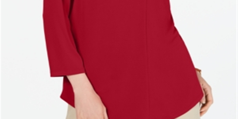 Top feminino Charter Club com manga 3/4 vermelho deslumbrante, tamanho médio