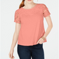 Camiseta feminina bordada de algodão Charter Club, laranja, tamanho pequeno GG