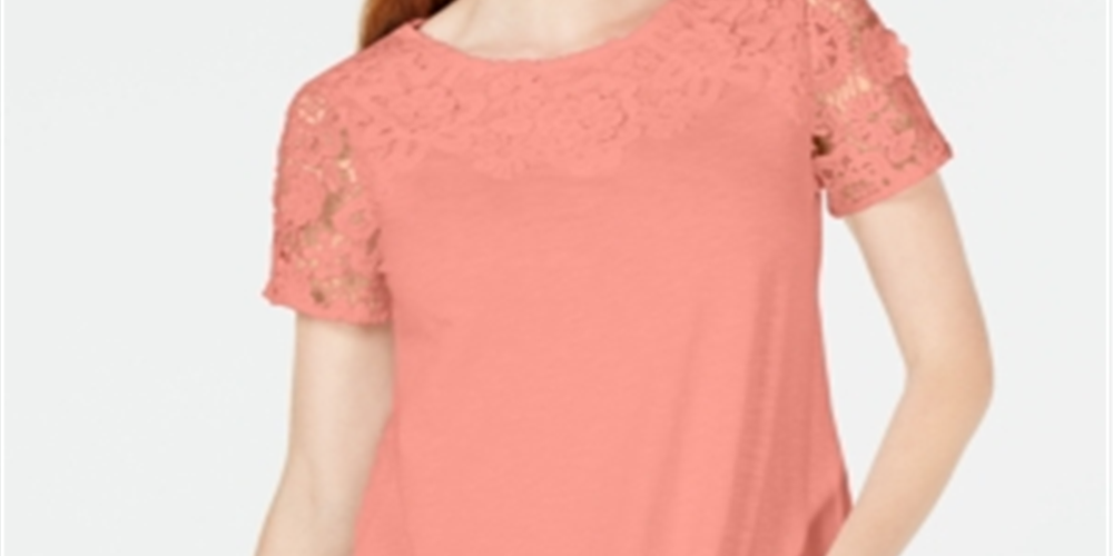 Camiseta feminina bordada de algodão Charter Club, laranja, tamanho pequeno GG