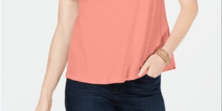 Camiseta feminina bordada de algodão Charter Club, laranja, tamanho pequeno GG