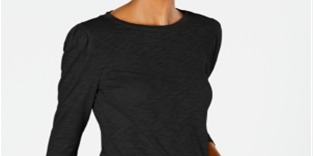 Blusa feminina com manga bufante INC International Concepts, preta, tamanho PP