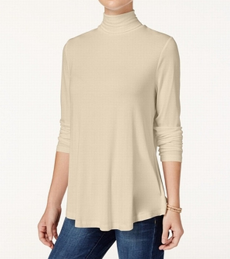 Blusa feminina de gola alta JM Collection, marrom, tamanho pequeno