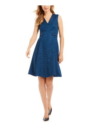 Vestido longo flare com estampa de crocodilo Calvin Klein feminino, azul, tamanho 12