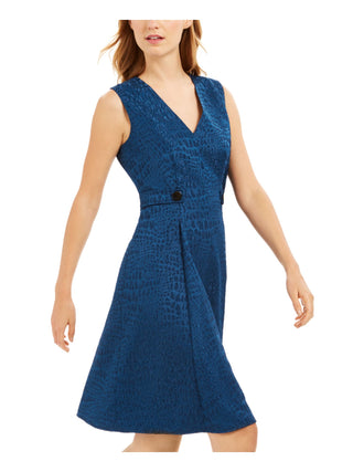 Vestido longo flare com estampa de crocodilo Calvin Klein feminino, azul, tamanho 12