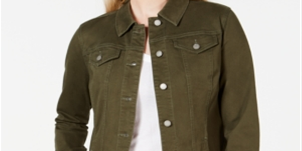 Jaqueta jeans feminina Charter Club, verde oliva, tamanho pequeno, P/M