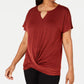 JM Collection Blusa feminina de manga curta com decote em V para usar no trabalho, vermelha, tamanho grande