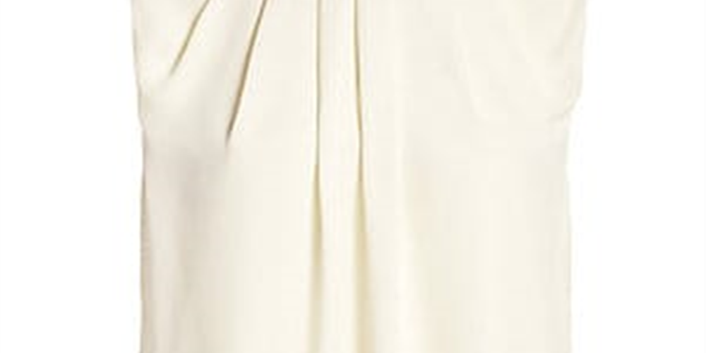 Blusa feminina de cetim de seda georgette com drapeado e pregas St. John Collection, tamanho pequeno, branca