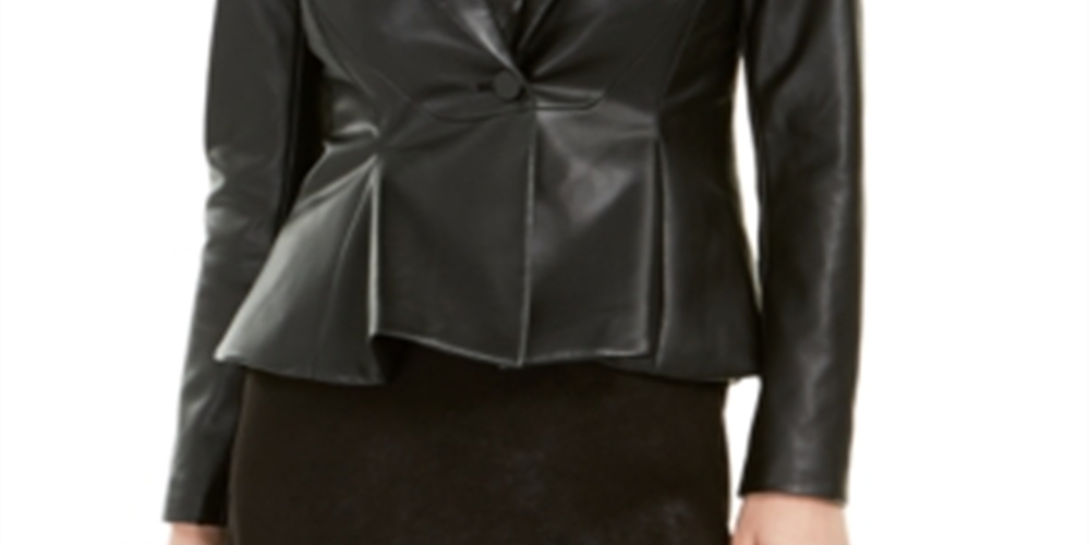 Jaqueta peplum feminina Bar III de couro sintético, preta, tamanho 4