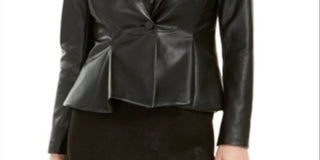 Bar III Women's Faux Leather Peplum Jacket Black Size 4