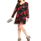 Vestido feminino de chiffon com estampa de rosas e laço nas costas, preto, tamanho extragrande, da INC International Concepts