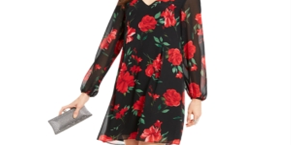 Vestido feminino de chiffon com estampa de rosas e laço nas costas, preto, tamanho extragrande, da INC International Concepts