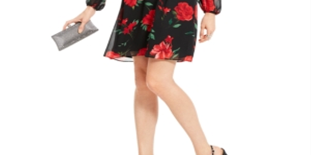 Vestido feminino de chiffon com estampa de rosas e laço nas costas, preto, tamanho extragrande, da INC International Concepts