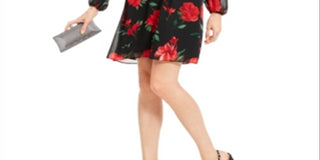 Vestido feminino de chiffon com estampa de rosas e laço nas costas, preto, tamanho extragrande, da INC International Concepts