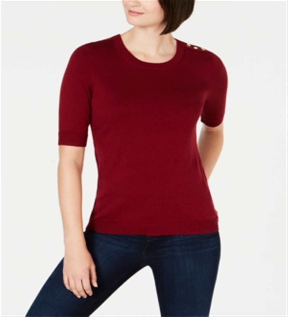 Suéter feminino Charter Club com botões e ombros de fora, vermelho, tamanho X-S